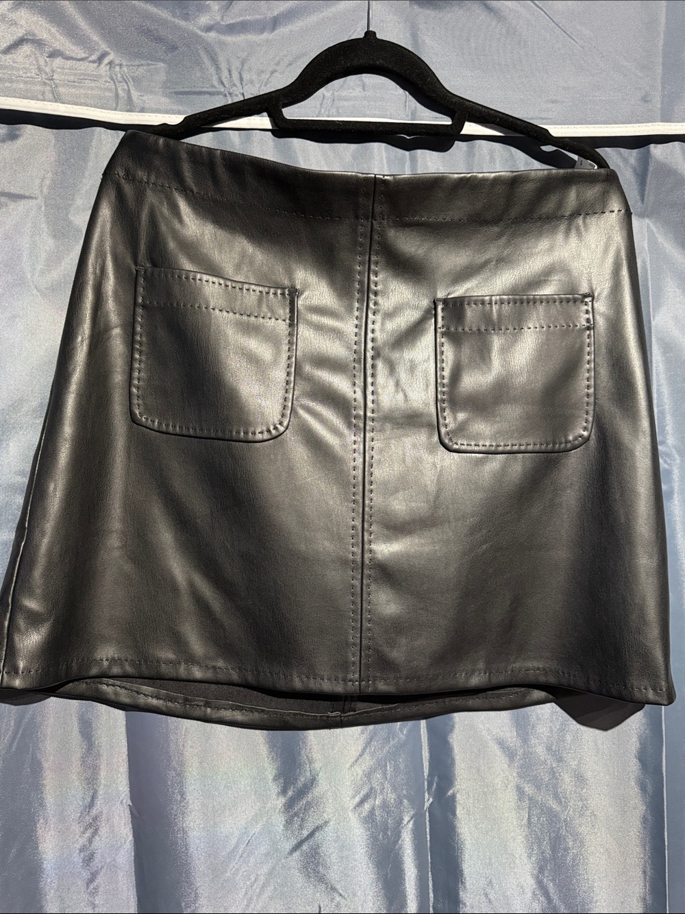 Max Studio Black Faux Leather Mini Skirt with Patch Pockets